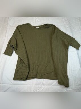LA MIEL Olive Waffle Knit Oversized Top